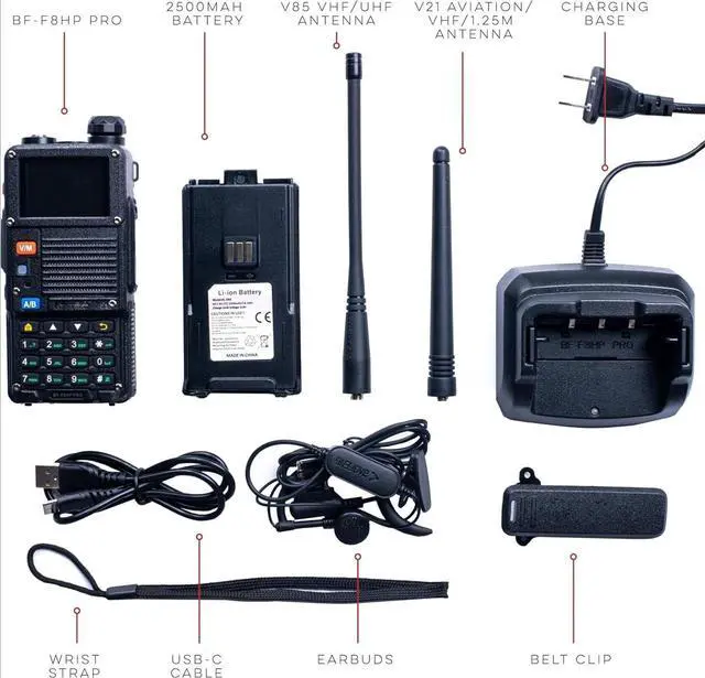 Alt view image 7 of 7 - FOR BF-F8HP PRO 10 W Tri-Band Two-Way Radio  UV-5R 7th Gen, 1000 Channels, GPS & NOAA Weather, Aviation/VHF/UHF/1.25 m Scanner, IP54 Rugged, USB-C Rechargeable Battery