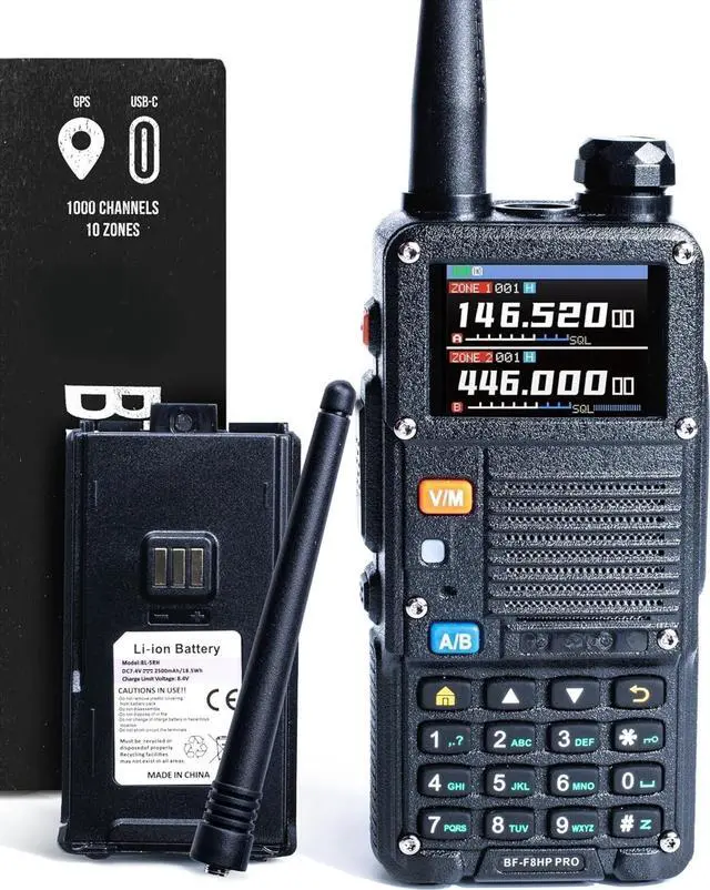 Main image of FOR BF-F8HP PRO 10 W Tri-Band Two-Way Radio  UV-5R 7th Gen, 1000 Channels, GPS & NOAA Weather, Aviation/VHF/UHF/1.25 m Scanner, IP54 Rugged, USB-C Rechargeable Battery