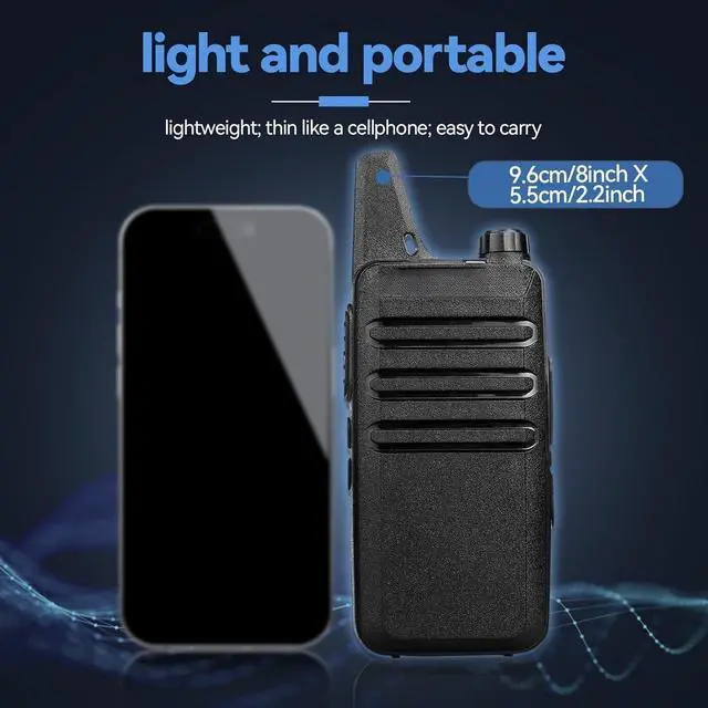 Alt view image 2 of 7 - RT22 Walkie Talkies, Mini 2 Way Radio Rechargeable, VOX Handsfree, Portable, Two-Way Radios Long Range with Earpiece, for Family Road Trip Camping Hiking Skiing(2 Pack, Black)