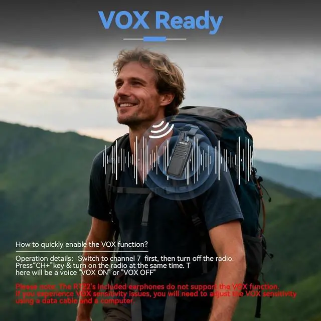 Alt view image 7 of 7 - RT22 Walkie Talkies, Mini 2 Way Radio Rechargeable, VOX Handsfree, Portable, Two-Way Radios Long Range with Earpiece, for Family Road Trip Camping Hiking Skiing(2 Pack, Black)