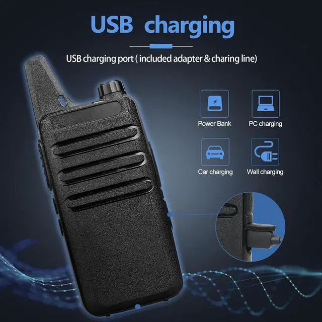 Alt view image 3 of 7 - RT22 Walkie Talkies, Mini 2 Way Radio Rechargeable, VOX Handsfree, Portable, Two-Way Radios Long Range with Earpiece, for Family Road Trip Camping Hiking Skiing(2 Pack, Black)