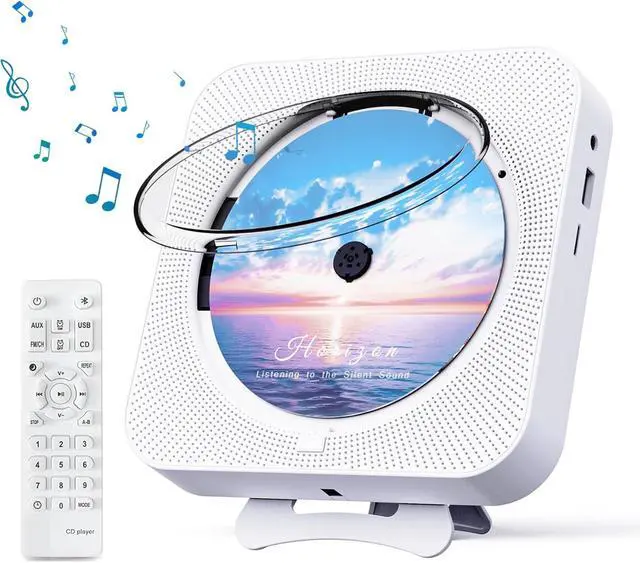 Main image of Bluetooth Portable Home CD Music Player with Remote Control, Timer, Built-in Speakers and LED Display - FM Radio Boombox (White)