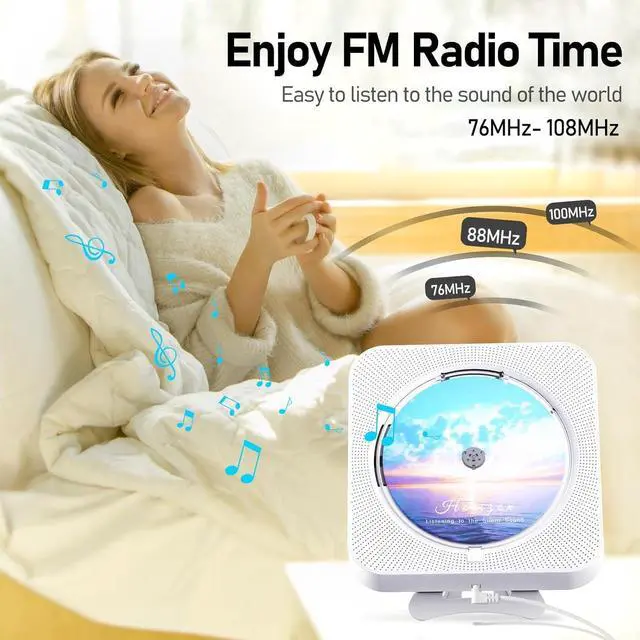 Alt view image 6 of 7 - Bluetooth Portable Home CD Music Player with Remote Control, Timer, Built-in Speakers and LED Display - FM Radio Boombox (White)
