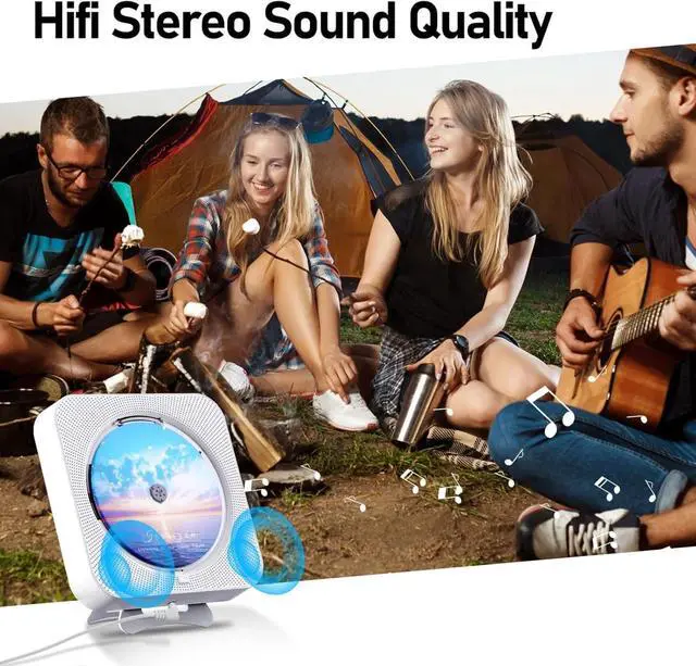 Alt view image 5 of 7 - Bluetooth Portable Home CD Music Player with Remote Control, Timer, Built-in Speakers and LED Display - FM Radio Boombox (White)