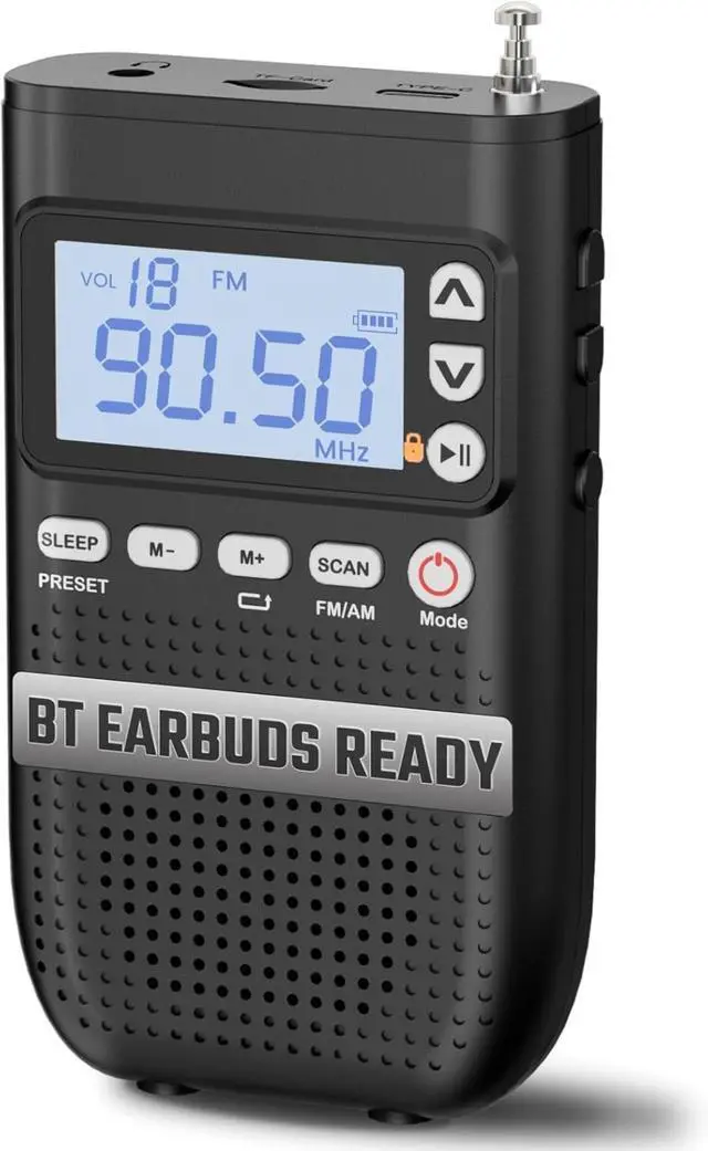 Main image of J-618 Portable Radio AM FM to Bluetooth Earphone, as Bluetooth Speaker, 2000mah Rechargeable Radio, Preset, TF Card Shuffle Play, Headphone Jack, Sleep Timer, Walkman Radios, Digital Radios