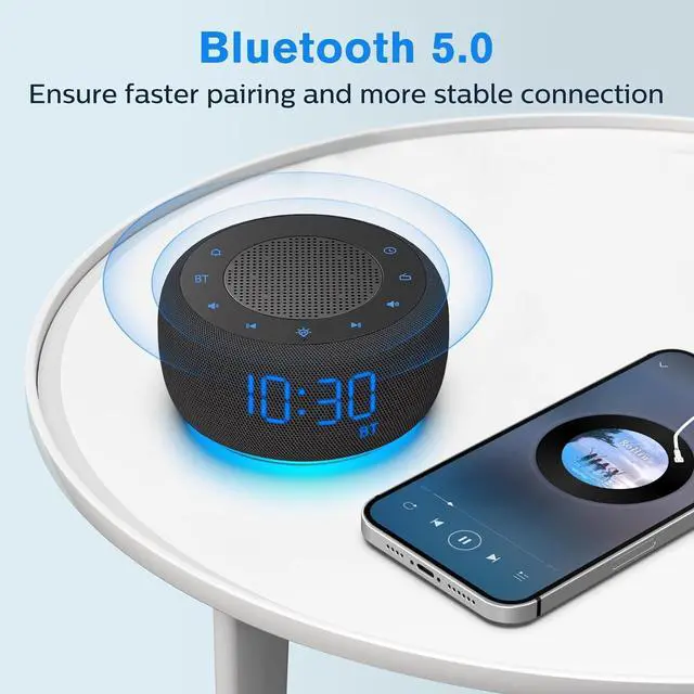 Alt view image 5 of 7 - Bluetooth Speaker Alarm Clock with FM Radio - High Fidelity Sound, Full Range Dimmer, Plugged in Alarm Clock Radio for Bedroom