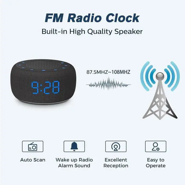 Alt view image 6 of 7 - Bluetooth Speaker Alarm Clock with FM Radio - High Fidelity Sound, Full Range Dimmer, Plugged in Alarm Clock Radio for Bedroom