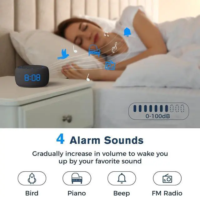 Alt view image 7 of 7 - Bluetooth Speaker Alarm Clock with FM Radio - High Fidelity Sound, Full Range Dimmer, Plugged in Alarm Clock Radio for Bedroom