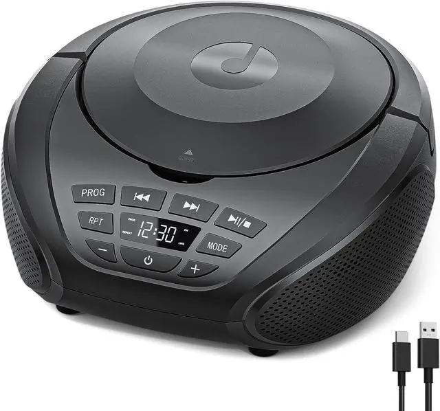 Main image of FOR CD Player Portable Boombox: Radio CD Players Boombox with Speakers FM Radio AUX Input Support Headphones Playlist Mode PROG Playback for Outdoor Indoor Audiobooks with Type-C Power Cable