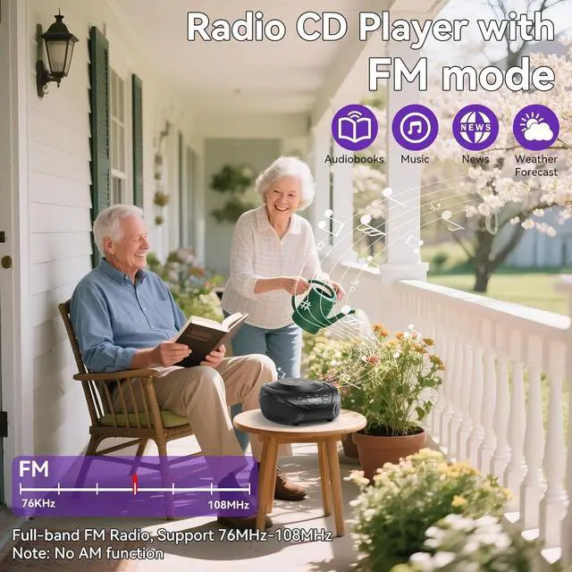 Alt view image 4 of 7 - FOR CD Player Portable Boombox: Radio CD Players Boombox with Speakers FM Radio AUX Input Support Headphones Playlist Mode PROG Playback for Outdoor Indoor Audiobooks with Type-C Power Cable