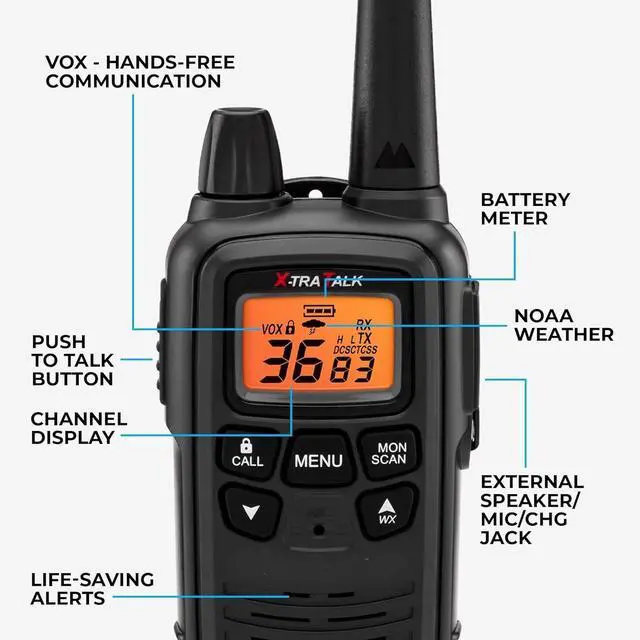 Alt view image 2 of 5 - for LXT600VP3 FRS Walkie Talkies - Long Range 36-Channel Two-Way Radios, NOAA Weather Alerts(2-Pack, Black)