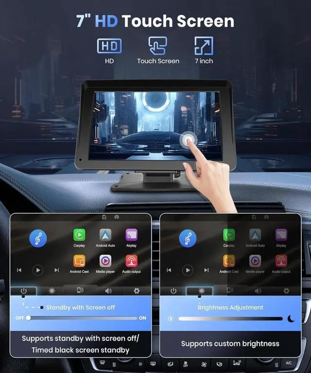 Alt view image 2 of 7 - Portable Car Stereo Wireless Carplay Android Auto,7 Inch Touch Screen Car Radio with Bluetooth Hands-Free/Mirror Link/Maps Navigation/Voice Control/TF Card/AUX,for Cars, Trucks, SUVs