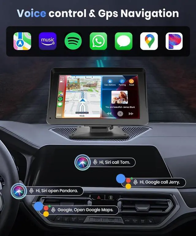 Alt view image 4 of 7 - Portable Car Stereo Wireless Carplay Android Auto,7 Inch Touch Screen Car Radio with Bluetooth Hands-Free/Mirror Link/Maps Navigation/Voice Control/TF Card/AUX,for Cars, Trucks, SUVs