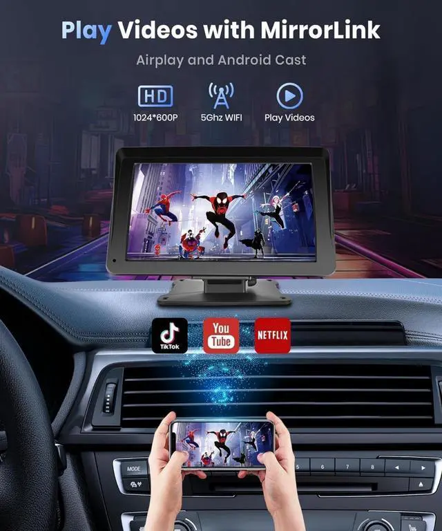 Alt view image 5 of 7 - Portable Car Stereo Wireless Carplay Android Auto,7 Inch Touch Screen Car Radio with Bluetooth Hands-Free/Mirror Link/Maps Navigation/Voice Control/TF Card/AUX,for Cars, Trucks, SUVs