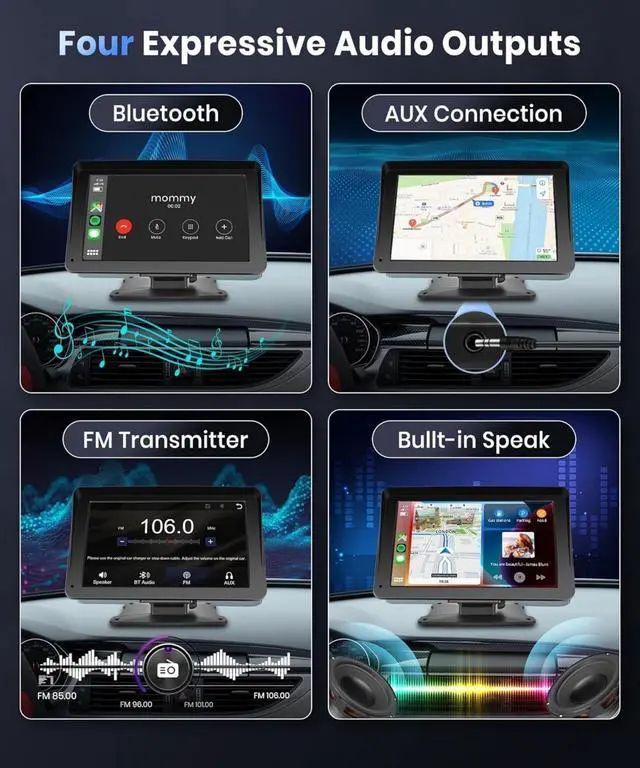 Alt view image 6 of 7 - Portable Car Stereo Wireless Carplay Android Auto,7 Inch Touch Screen Car Radio with Bluetooth Hands-Free/Mirror Link/Maps Navigation/Voice Control/TF Card/AUX,for Cars, Trucks, SUVs