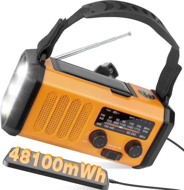 Main image of for48100mWh/13000mAh Emergency Weather Radio, 4 Way Powered AM/FM/NOAA Portable Solar Crank Radio, Dynamo Phone Charger,700LM LED Flashlight/Reading Lamp,SOS,Compass for Hurricane Storm