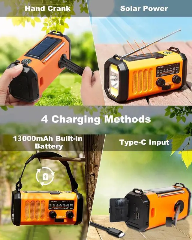 Alt view image 3 of 7 - for48100mWh/13000mAh Emergency Weather Radio, 4 Way Powered AM/FM/NOAA Portable Solar Crank Radio, Dynamo Phone Charger,700LM LED Flashlight/Reading Lamp,SOS,Compass for Hurricane Storm