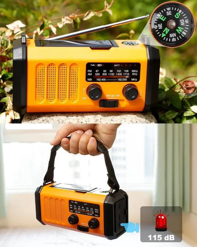 Alt view image 6 of 7 - for48100mWh/13000mAh Emergency Weather Radio, 4 Way Powered AM/FM/NOAA Portable Solar Crank Radio, Dynamo Phone Charger,700LM LED Flashlight/Reading Lamp,SOS,Compass for Hurricane Storm