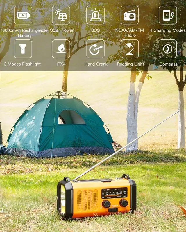 Alt view image 4 of 7 - for48100mWh/13000mAh Emergency Weather Radio, 4 Way Powered AM/FM/NOAA Portable Solar Crank Radio, Dynamo Phone Charger,700LM LED Flashlight/Reading Lamp,SOS,Compass for Hurricane Storm