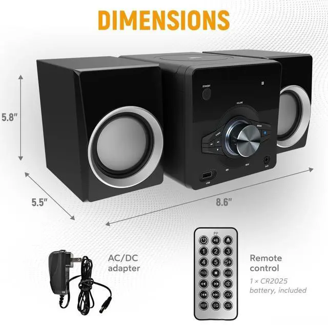Alt view image 3 of 7 - MM442 3-Piece Top Loading CD Shelf System with Digital PLL FM Stereo Radio, Bluetooth Wireless Technology, and Remote Control in Black | Blue Lights | LED Display | AUX Port Compatible