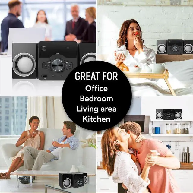 Alt view image 6 of 7 - MM442 3-Piece Top Loading CD Shelf System with Digital PLL FM Stereo Radio, Bluetooth Wireless Technology, and Remote Control in Black | Blue Lights | LED Display | AUX Port Compatible