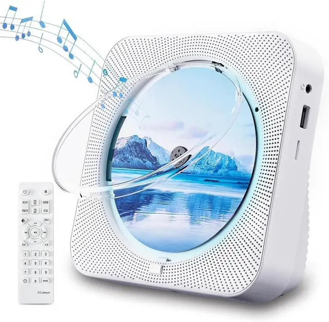 Main image of CD Player Portable Bluetooth 5.1 Desktop CD Player with HiFi Sound Speakers,Remote Control,Dust Cover,LED Display,Boombox FM Radio,USB/AUX for Home,Kids (White)