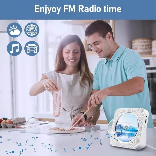 Alt view image 7 of 7 - CD Player Portable Bluetooth 5.1 Desktop CD Player with HiFi Sound Speakers,Remote Control,Dust Cover,LED Display,Boombox FM Radio,USB/AUX for Home,Kids (White)