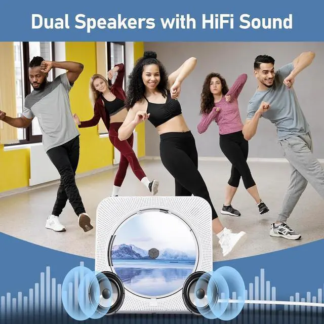 Alt view image 5 of 7 - CD Player Portable Bluetooth 5.1 Desktop CD Player with HiFi Sound Speakers,Remote Control,Dust Cover,LED Display,Boombox FM Radio,USB/AUX for Home,Kids (White)