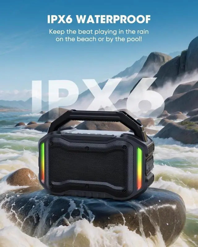 Alt view image 3 of 7 - Speakers Bluetooth Wireless: 80W(Peak) Loud Speaker with Bass, 20H Playtime, IPX6 Waterproof, Large Jobsite Speakers for Work, Outdoor, Workshop, Garage, Portable Speaker with TWS (Black)