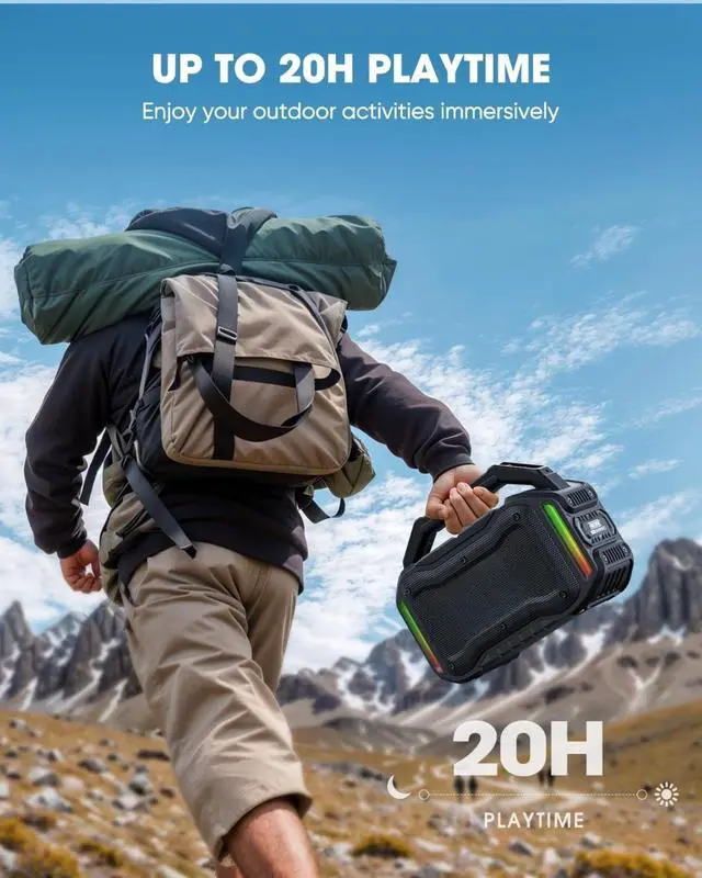 Alt view image 5 of 7 - Speakers Bluetooth Wireless: 80W(Peak) Loud Speaker with Bass, 20H Playtime, IPX6 Waterproof, Large Jobsite Speakers for Work, Outdoor, Workshop, Garage, Portable Speaker with TWS (Black)