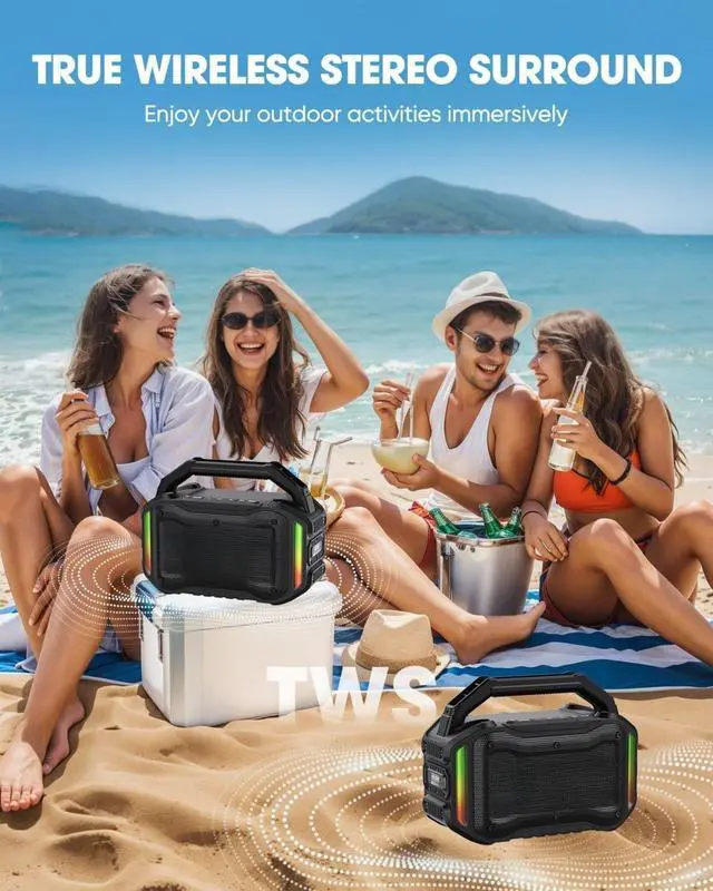 Alt view image 4 of 7 - Speakers Bluetooth Wireless: 80W(Peak) Loud Speaker with Bass, 20H Playtime, IPX6 Waterproof, Large Jobsite Speakers for Work, Outdoor, Workshop, Garage, Portable Speaker with TWS (Black)