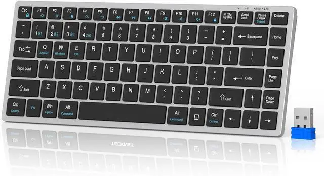 Main image of Bluetooth Keyboard Rechargeable, 4-Device (2.4G+3BT) Wireless Keyboard, Ultra-Slim Quiet Typing, 14 Hotkeys Computer Keyboard for PC/Laptop/Smart TV/Tablet