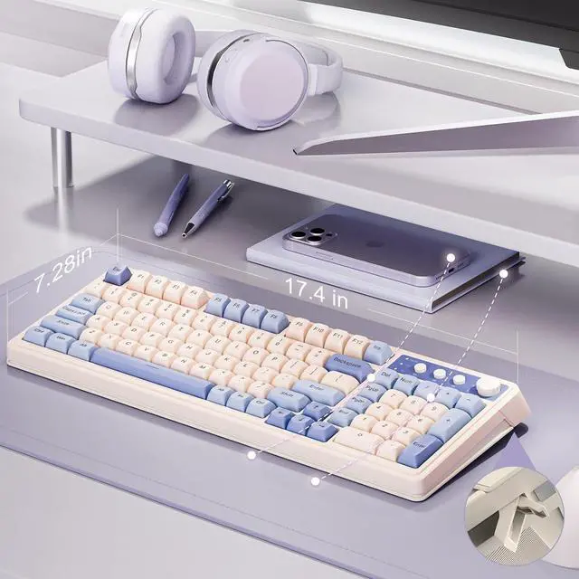 Alt view image 6 of 6 - Gaming Keyboard, Wireless Computer Keyboards, Tri-Mode Bluetooth/2.4GHz/USB-C Custom Creamy Keyboard with Number Pad, RGB Backlit Media Knob Cute Programmable Keyboard for PC Gamer - Green