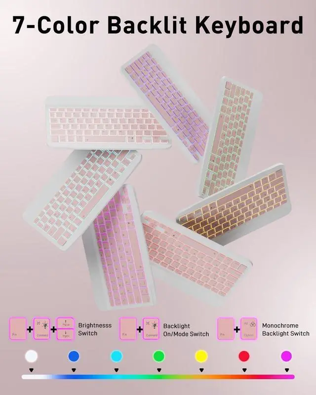 Alt view image 3 of 7 - For iPad A16 11th / 10th Generation Case with Backlit Keyboard - 7 Color Change for iPad 10th Gen 2022 & 11th Gen 2025 A16 10.9/11 inch Cover - Built-in Pencil Holder with Mouse - Pink