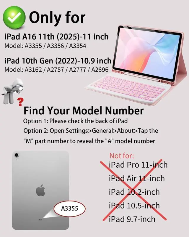 Alt view image 2 of 7 - For iPad A16 11th / 10th Generation Case with Backlit Keyboard - 7 Color Change for iPad 10th Gen 2022 & 11th Gen 2025 A16 10.9/11 inch Cover - Built-in Pencil Holder with Mouse - Pink