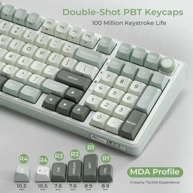 Alt view image 4 of 7 - FOR-R98 Pro Creamy Mechanical Keyboard, 96% Wired Gaming Keyboard RGB Backlit with Number Pad and Volume Knob, Gasket Mount, MDA Profile PBT Keycaps, Hot Swappable Pre-lubed Tactile Switch