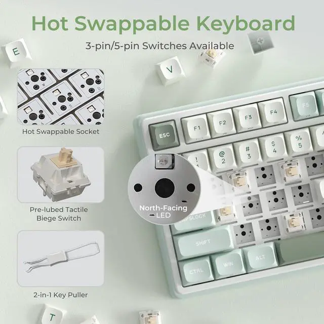 Alt view image 7 of 7 - FOR-R98 Pro Creamy Mechanical Keyboard, 96% Wired Gaming Keyboard RGB Backlit with Number Pad and Volume Knob, Gasket Mount, MDA Profile PBT Keycaps, Hot Swappable Pre-lubed Tactile Switch