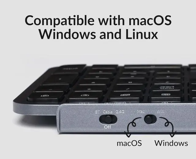 Alt view image 6 of 7 - B6 Pro Ultra-Thin Wireless Keyboard, Full-Size ZMK with Numeric Keypad Quiet Typing, 2.4 GHz/Bluetooth 5.2/Wired Connection Long Battery Life, Compatible with Mac Windows Linux - Space Gray