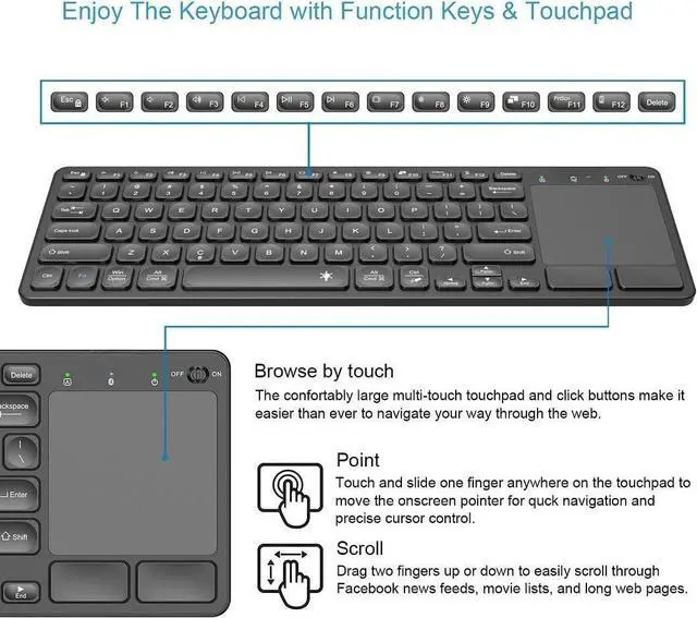 Alt view image 2 of 7 - FOR Universal Backlit 7-Colors Bluetooth Touch TV Keyboard with Easy Media Control and Build-in Touchpad for TV-Connected Computer, Smart TV, Desktop, Laptop, iPad, Surface, Tablet, HTPC