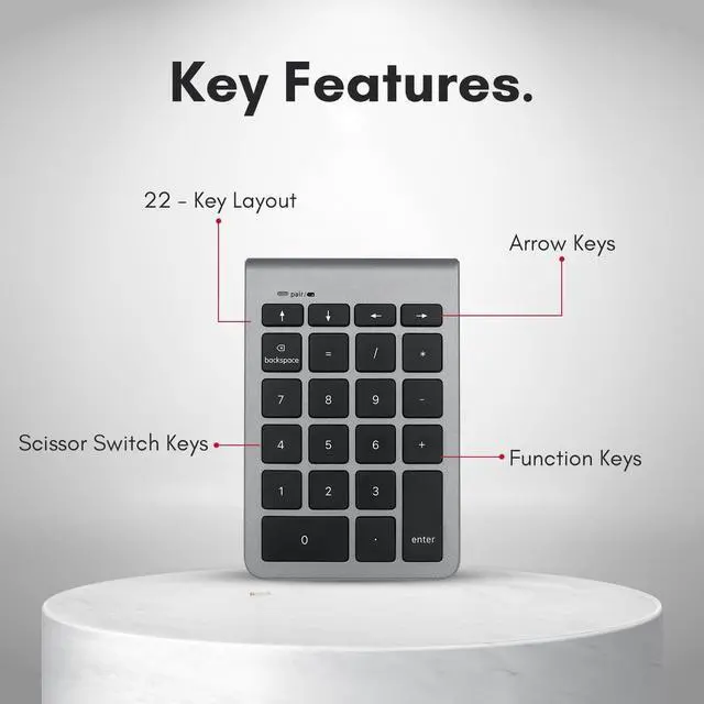 Alt view image 3 of 7 - FOR Bluetooth Number Pad for Laptop - Wireless Numeric Keypad - 22 Key Numeric Keypad for Data Entry, Numpad Compatible with MacBook, iPad, iPhone, iOS, Laptop, PC, Android