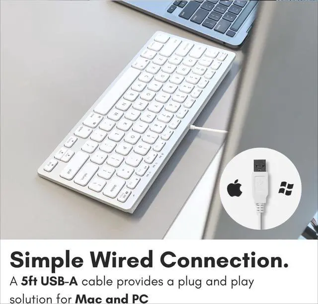 Alt view image 5 of 7 - Small Wired Keyboard for Mac and Windows - 78 Scissor Switch Keys Compatible Apple Keyboard - USB Mini Keyboard That Saves Space and Looks Great - Plug and Play Wired Mac Keyboard - Aluminum