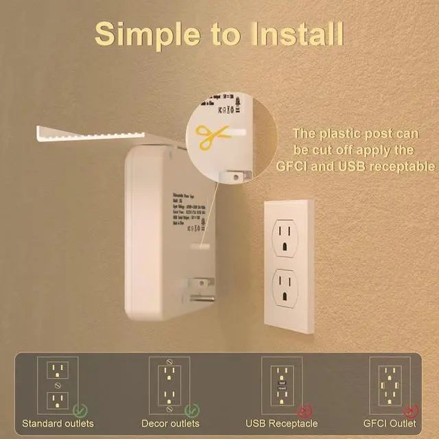 Alt view image 4 of 7 - Power Charger with Shelf, Wall Outlet Extender Surge Protector with 6 AC Outlets, 4 USB Ports(1 USB C) Plug Expander Charger Shelf with Storage for Home, Dorm