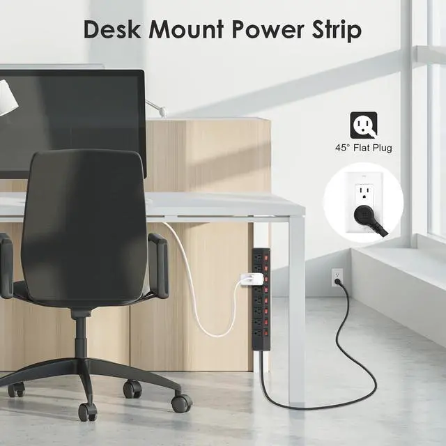 Alt view image 3 of 7 - 8 Outlet Heavy Duty Power Strip with 8 Individual Switches,Moutable Metal Power Strip Surge Protector 1200 Joules,6FT 14AWG Extension Cord,15A 1800W 125V 60Hz