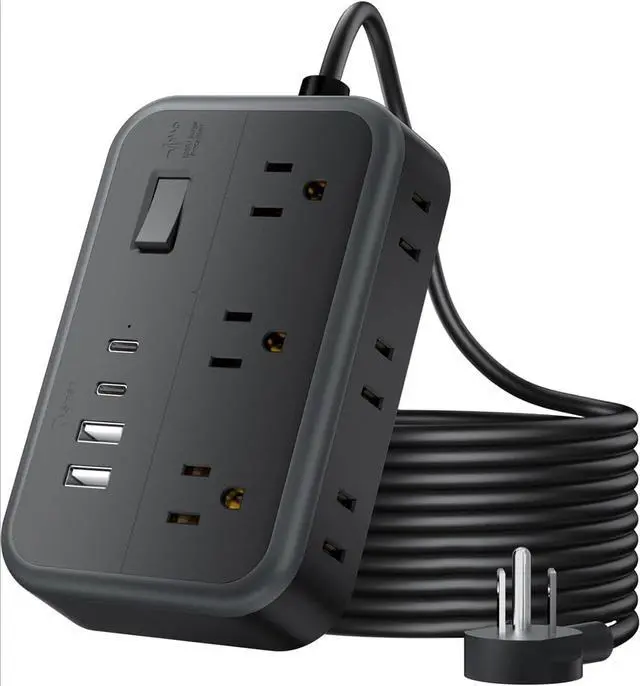Main image of Extension Cord 25 Ft Long Extension Cord with 6 Widely Spaced Outlet, Surge Protector Power Strip with 4 USB Port(2 USB-C), Wall Mount for Home Office, Dorm Room and Nightstand, Black