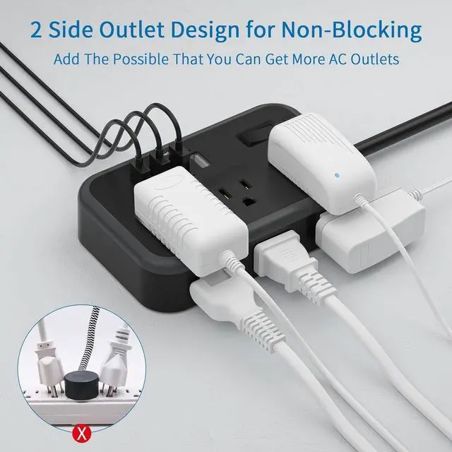 Alt view image 7 of 7 - Extension Cord 25 Ft Long Extension Cord with 6 Widely Spaced Outlet, Surge Protector Power Strip with 4 USB Port(2 USB-C), Wall Mount for Home Office, Dorm Room and Nightstand, Black