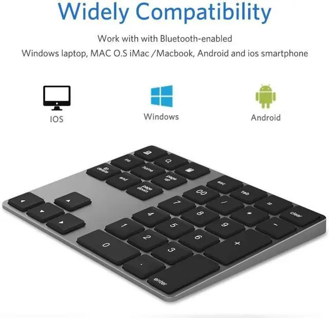 Alt view image 2 of 7 - Bluetooth Number Pad, Wireless Numeric Keypad, USB-C Rechargeable External 34-Keys Numpad, Financial Data Entry Keyboard for iMac, MacBook Air/Pro, PC Desktop, Laptop Notebook