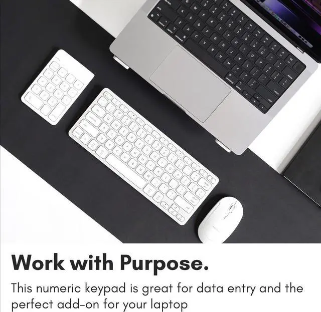 Alt view image 2 of 6 - for Bluetooth Number Pad for Laptop, Apple, Mac, iMac, MacBook Pro/Air, Ipad, Windows PC, Tablet, or Desktop Computer - Rechargeable 18 Key Wireless Numeric Keypad - White Bluetooth 10 Key Numpad