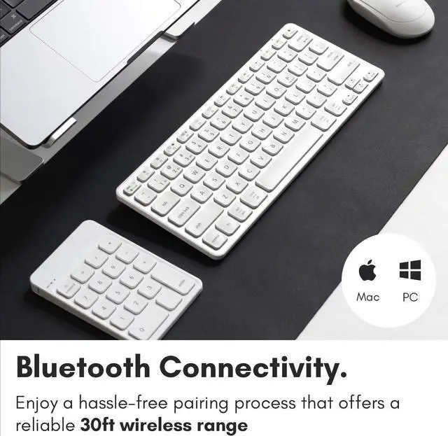 Alt view image 4 of 6 - for Bluetooth Number Pad for Laptop, Apple, Mac, iMac, MacBook Pro/Air, Ipad, Windows PC, Tablet, or Desktop Computer - Rechargeable 18 Key Wireless Numeric Keypad - White Bluetooth 10 Key Numpad