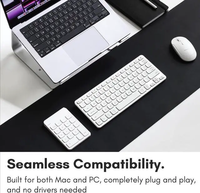 Alt view image 6 of 6 - for Bluetooth Number Pad for Laptop, Apple, Mac, iMac, MacBook Pro/Air, Ipad, Windows PC, Tablet, or Desktop Computer - Rechargeable 18 Key Wireless Numeric Keypad - White Bluetooth 10 Key Numpad