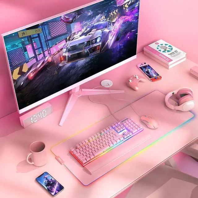 Alt view image 2 of 7 - FOR-Wired Gaming Keyboard and Mouse and Wrist Rest Combo, RGB Backlit, Mechanical Feel Anti-ghosting Keyboard + 7D 7200 DPI Mice+Soft Leather Wrist Rest 3 in 1 PC Gamer Accessories(Pink)